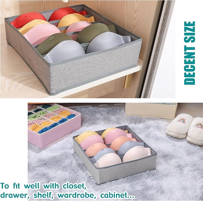 Drawer under Cabinet Clothes Organizer 5 Cell Foldable Storage Cubes Underwear Drawer Organizer Dividers Storage Boxes for Bra, Underwear（Grey 1）