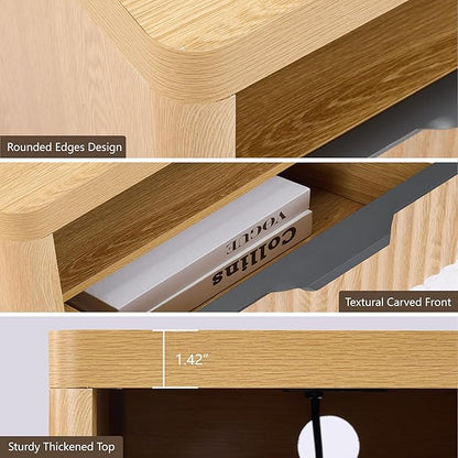 Nightstand with Charging Station,18" W Night Stand 2 Drawers Open Storage,Modern Bedside Table,Fluted Nightstand End Table with Widened Handle for Bedroom Living Room Sofa Office