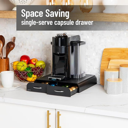Mind Reader Single Serve Coffee Pod Organizer with 2 Drawers, Plastic, 13.25"L x 12.75"W x 2.5"H, Black
