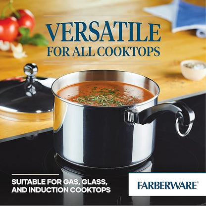 Farberware Classic Series Stainless Steel Sauce Pan with Lid, 3-Quart, Stainless Steel Pans, Induction Cookware