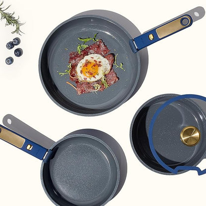 CAROTE Blue&Gold Ceramic Cookware Set Non Toxic, PFAS Free,15Pcs Pots and Pans Set Non Stick Detachable/Removable Handle,Kitchen Cooking Set Dishwasher Safe, Nonstick Pot and Pan, Induction Cookware