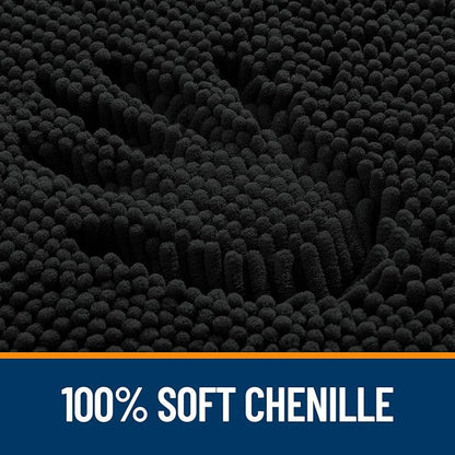 OLANLY Bathroom Rugs 34x21, Extra Soft Absorbent Chenille Bath Rugs, Rubber Backing Quick Dry, Machine Washable Bath Mats for Bathroom Floor, Tub and Shower, Home Decor Accessories, Black