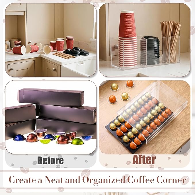 Coffee Pod Drawer Organizer with Clear Station Organizer Compatible with Nespresso Vertuo Acrylic Coffee Capsule Holder Drawer Machine Accessories 40 Pods