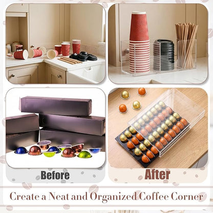 Coffee Pod Drawer Organizer with Clear Station Organizer Compatible with Nespresso Vertuo Acrylic Coffee Capsule Holder Drawer Machine Accessories 40 Pods