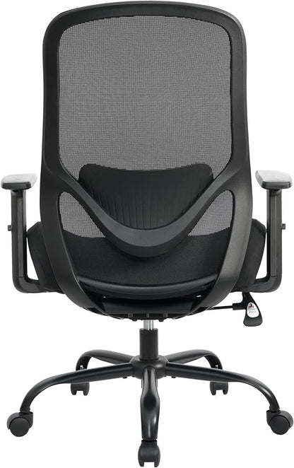 High Back Office Chair, Big and Tall Office Chair Ergonomic Comfy Chair Executive Desk Chair for Heavy Duty People 450Lbs Computer Chair with Adjustable Lumbar Support & Flip-up Arms