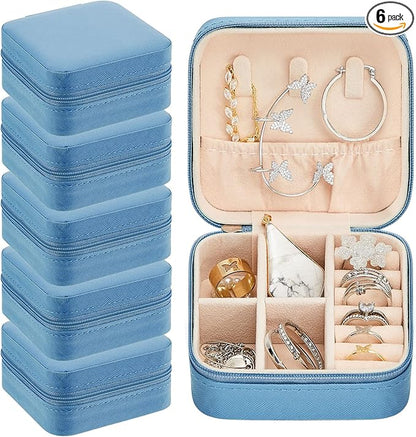 Taiyin 6 Pcs Travel Jewelry Case Box Bridesmaid Gifts Bulk Travel Jewelry Cases Boxes Small Jewels Organizers Mini Accessories Ornaments Storage for Women Girls Wedding Gifts (Blue)