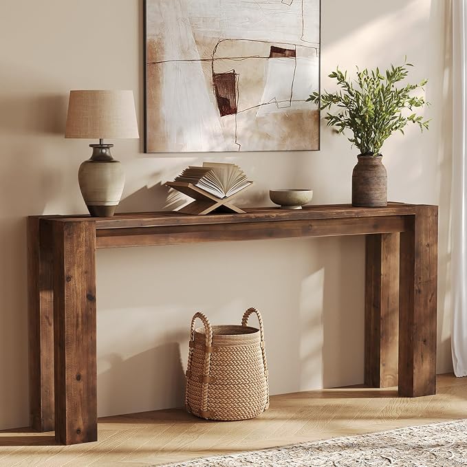 Solid Wood Console Table for Entryway, 70.9-Inch Extra Long Farmhouse Sofa Table Behind Couch, for Living Room, Foyer, Hallway, Entrance, Rustic Brown
