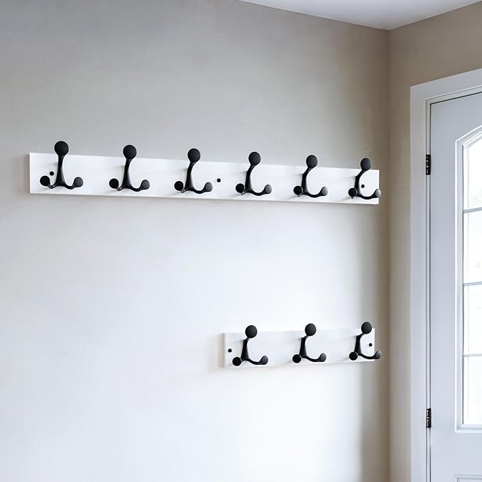 SKOLOO 36-Inch White Wood Coat Rack Wall Mount with 6 Triple Hooks - Ideal for Family Entrances, Classrooms, and Pet Supplies Storage - Perfect Coat Hooks for Wall, Pack of 2