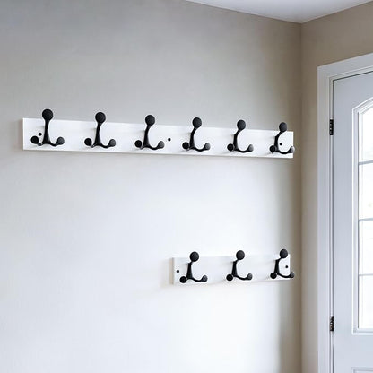 SKOLOO 36-Inch White Wood Coat Rack Wall Mount with 6 Triple Hooks - Ideal for Family Entrances, Classrooms, and Pet Supplies Storage - Perfect Coat Hooks for Wall, Pack of 2