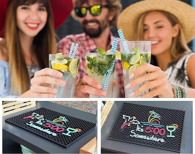It's 5:00 Somewhere Tiki Bar Mat 18x12 in, Bar Mats for Bartending for Hawaiian Decorations, Luau Party Decorations & Hawaiian Party Decorations, Bar Mats for Countertop, Tiki Bar Essentials