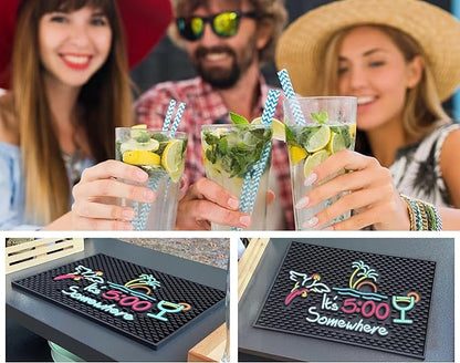 It's 5:00 Somewhere Tiki Bar Mat 18x12 in, Bar Mats for Bartending for Hawaiian Decorations, Luau Party Decorations & Hawaiian Party Decorations, Bar Mats for Countertop, Tiki Bar Essentials