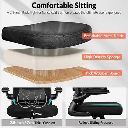 Office Chair Ergonomic Desk Chair, Breathable Mesh Comfy Chair with Lumbar Support, Computer Chair, Home Desk Chair with Flip-up Armrests, Gaming Chair for Adults Home Office (Black,8Pack)