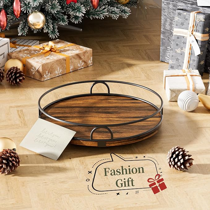 LAMU 10'' Lazy Susan Turntable Organizer for Table Top,Wooden Lazy Susan for Cabinet,Bathroom Vanity,Kitchen,Pantry,Spice Organization,Rotating Storage Tray for Table Decor