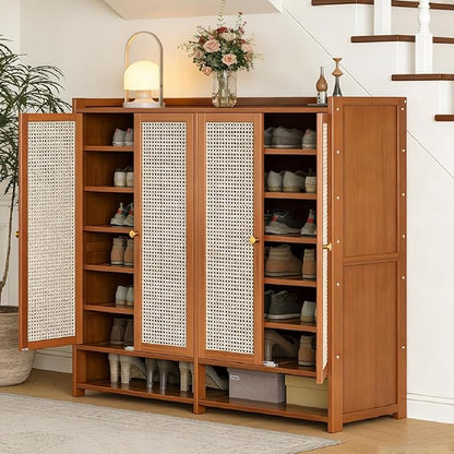 7-Tier Bamboo Shoe Cabinet，Shoe Storage Cabinet with Doors, 36-40 Pairs Freestanding Shoes Cabinet Organizer, Large Shoe Cabinet for Entryway, Hallway, Living Room