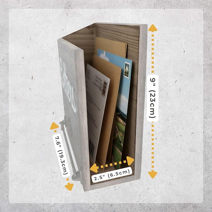 eBun Narrow Wood Mail Holder | Wall Mount, No-Drill Magnetic, Vertical Letter Slot, Entryway Decor
