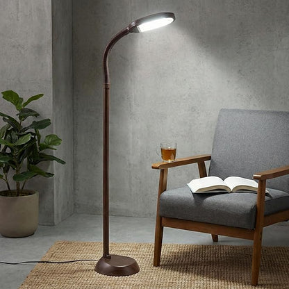 Bedford Home Floor Lamp - Full Spectrum Natural Sunlight Lamp with Bendable Neck - Reading, Craft, and Esthetician Light (Brown Woodgrain)