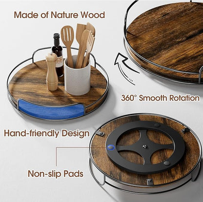 LAMU Lazy Susan Organizer, 12'' Lazy Susan Turntable for Cabinet, Table Top, Kitchen, Countertop, Bathroom, Pantry, Spice Organization, Wooden,1 Pack