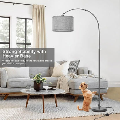 Arc Floor Lamp, Modern Floor Lamp for Living Room with Adjustable Lamp Head, Tall Pole Lamp with Gray Lampsahde and On/Off Pedal Switch, Over Couch Reading Light for Bedroom, Office, Study Room