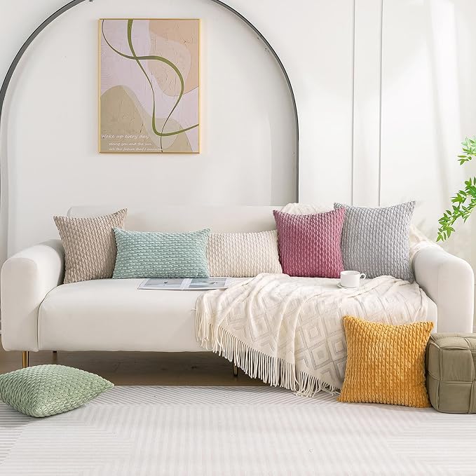 Set of 4 Pink Decorative Throw Pillow Covers 18x18 Inch Corduroy Pillow Covers for Bed Couch Sofa Living Room Soft Square Cushion Cases