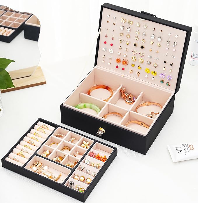 QBestry Womens Earrings Jewelry Box for Girls Jewelry Earring Organizer Box Earring Holder Organizer for Girls Jewelry Organizer Boxes for Women Girls Stud Earrings Organizers Jewelry Box Black