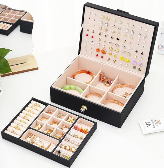 QBestry Womens Earrings Jewelry Box for Girls Jewelry Earring Organizer Box Earring Holder Organizer for Girls Jewelry Organizer Boxes for Women Girls Stud Earrings Organizers Jewelry Box Black