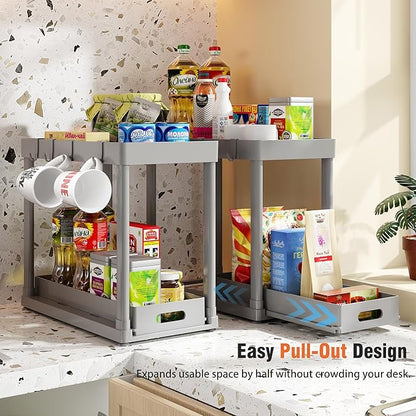 2 Pack Pull-Out Storage Organizers, Under Sink Organizer and Storage for Bathroom & Kitchen,Multi-Purpose Under Cabinet Organizers and storage Black