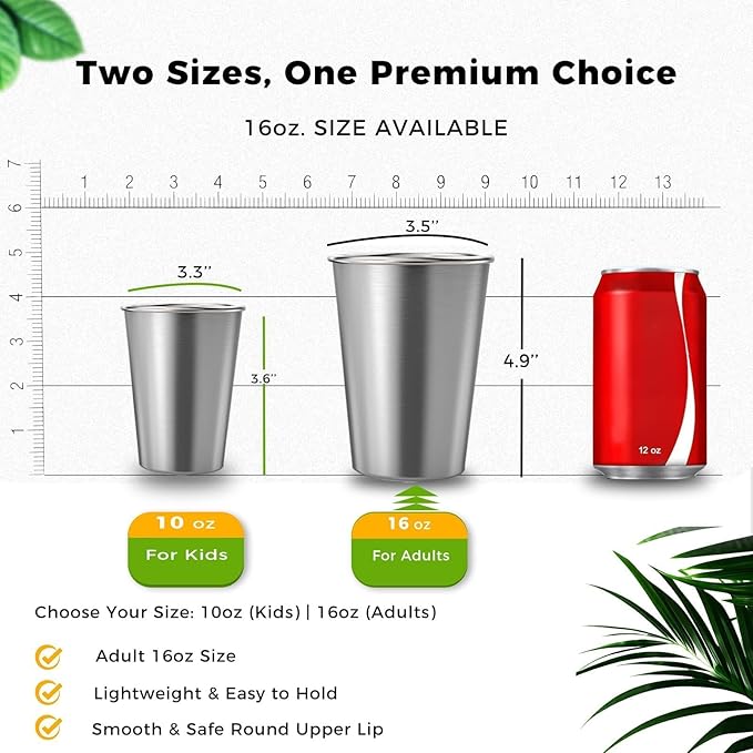 5 Pack 16 oz Stainless Steel Pint Cups,Stainless Steel Cup,Pint Cup Tumbler，water Tumbler,Stackable,Reusable,BPA Free