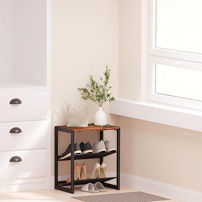 Narrow 3-Tier Shoe Rack, Slim Space-Saving Shelf with Decorative Wood Top & Steel Mesh, Entryway/Closet/Dorm Organizer, 16.5x11.8x19.8 Inches