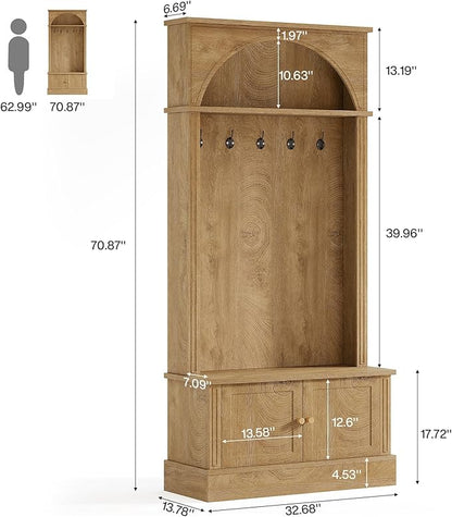 Tribesigns Hall Tree with Bench and Shoe Storage, 4-in-1 Design Entryway Bench with Coat Rack, 70.86" Tall Mudroom Rack with 5 Double Hooks and Adjustable Shelf for Hallway (Brown)