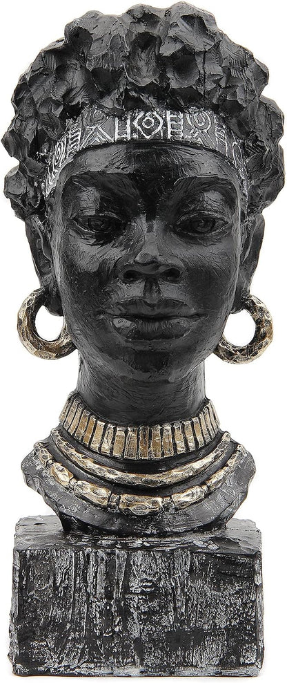 Leekung African Statues and Sculptures for Home Decor,African Figurines Head Statue Decorations for Home,African Art Sculptures Woman Statue Decor for Living Room Antique Black Color