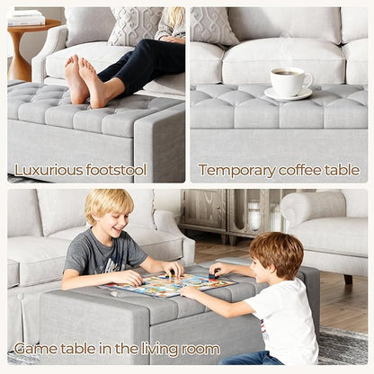 Storage Ottoman Bench,Large Entryway Ottoman with Storage, Rectangular Bench with Cushion and Safety Hinge