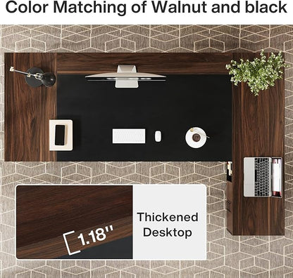 Tribesigns 78" L-Shaped Executive Desk, Large Office Desk with Drawers and Lateral File Cabinet, Business Furniture with Storage Shelves, Modern Computer Desk for Home Office, Walnut & Black