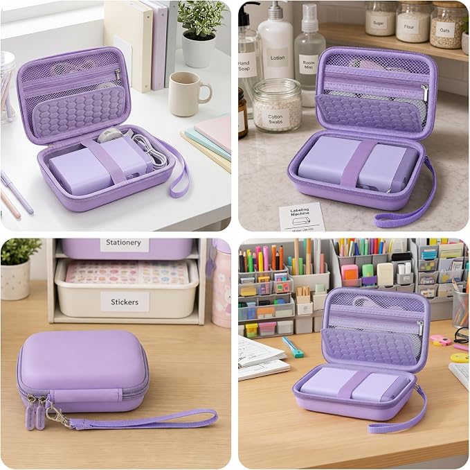 Comecase Case Compatible with Nelko P21/ for Phomemo D30 D35 Label Maker Machine, for JADENS D11/ for SUPVAN Mini Labeler Sticker, Labler Maker Storage for Tape&Accessories (Light Purple)