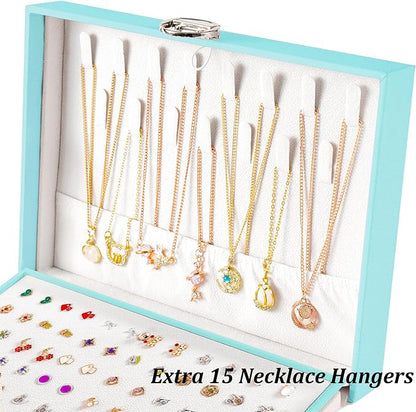 QBestry Earrings Jewelry Box for Girls, 5 Layers Jewelry Organizer with Earring Holder Organizer for Girls Earring Organizer Jewelry Boxes for Women Earrings and Necklaces Jewelry Box Organizer Teal