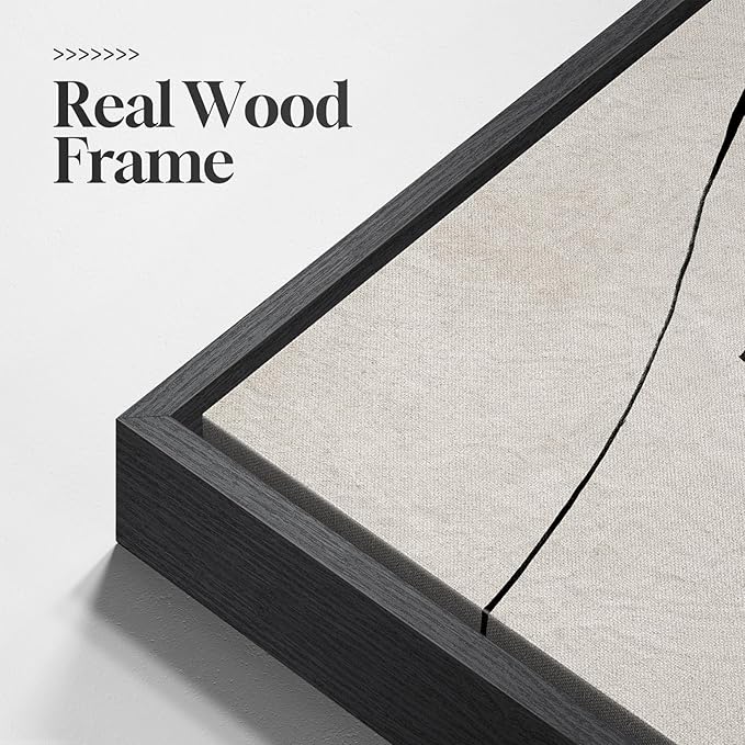 Framed Neutral Abstract Wall Art, Modern Black and Beige Canvas Prints Paintings Artwork for Walls, Contemporary Minimalist Geometric Shape Line Pictures for Dining Bedroom Hallway Wall Decor 24x36 In