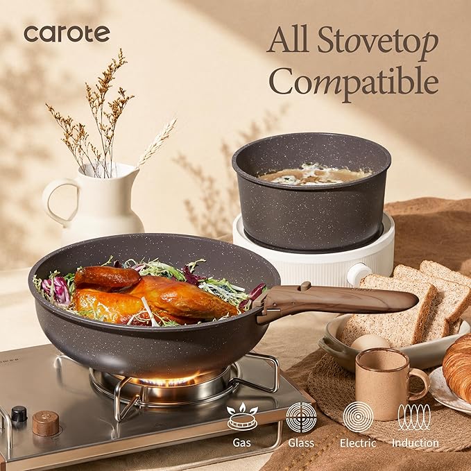 CAROTE 27-Piece Pots and Pans Set Non Stick with Detachable Handle, Nonstick Cookware Sets, Kitchen Cooking Set - Camping Cookware, Dishwasher & Oven Safe, Induction Compatible