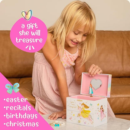 Musical Princess Jewelry Box for Girls - Kids Music Box with Spinning Princess, Princess Birthday Gifts for Little Girls, Jewelry Boxes, 6.8 x 5.3 x 6 in - Ages 3-10
