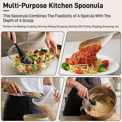 3 PACK Silicone Cooking Spatula & Spoon for Nonstick Cookware, Multifunction Spoonula for Baking, Cooking, Serving, Mixing, Stirring, Scoop, Scrape - One-Piece Formed, Sturdy BPA-Free, Dishwasher Safe