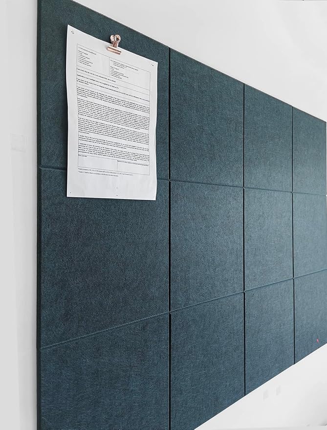 Dark Green Bulletin Board | Large Cork Boards Alternative for Walls | Felt Cork Board for Office, Home & Classroom | Green Office Classroom Supplies | Felt Wall Tiles (12-Pack) | Emerald
