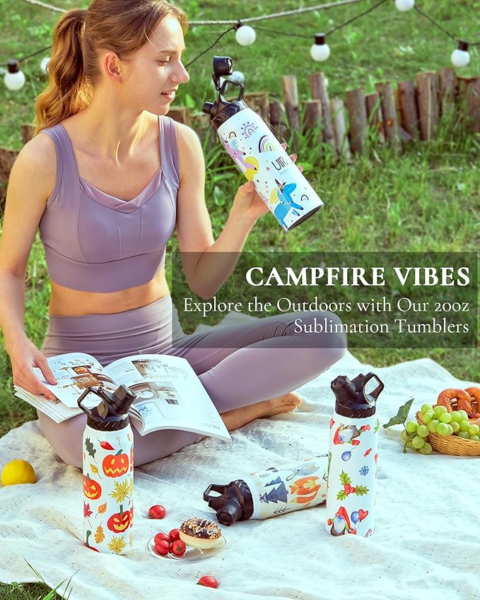 2 Pack 32 OZ Sublimation Water Bottle Blanks in Bulk, Stainless Steel Insulated Sports Tumbler Cups with Polymer Coating for Heat Transfer, with Lid, Coaster, Keepsake Box, Sublimation Paper