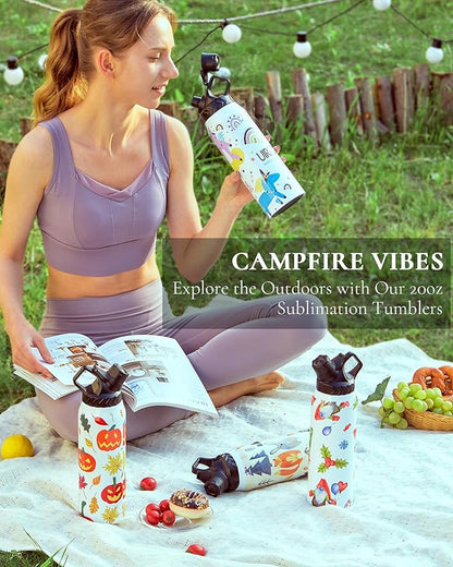 8 Pack 32 OZ Sublimation Water Bottle Blanks in Bulk, Stainless Steel Insulated Sports Tumbler Cups with Polymer Coating for Heat Transfer, With Lid, Coaster, Keepsake Box, Sublimation Paper