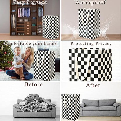 Waterproof Laundry Hamper Collapsible Laundry Basket Leather Handle Laundry Bag Large Clothes Storage Toy Organization for Bathroom Bedroom Laundryroom College Dorms (HBG-888)