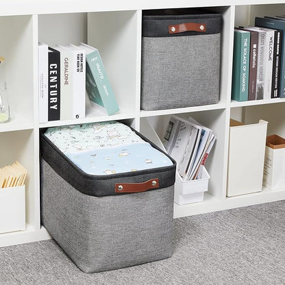 HNZIGE Large Storage Baskets Fabric Cloth Tall Baskets for Shelves[2 Pack] Foldable Organizer Bins 16" X 11.8" X 11.8" Decorative Storage Basket Black Storage Bin for Organizing Closet Toy(Black&Gray)
