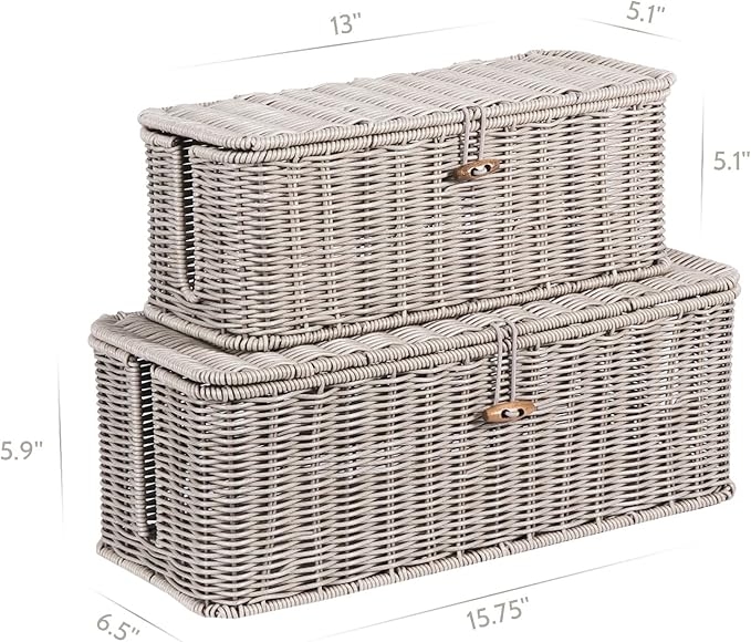 BROWNLILY Cable Management Box, Rattan Style Cord Organizer for Desk Cord Hider Outlet Covers for Power Strip TV PC Router Charger Under Desk Storage with Lockable Lid and Cable Ties