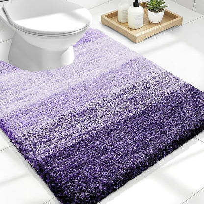 OLANLY Luxury Toilet Rugs U-Shaped 24x20, Extra Soft and Absorbent Microfiber Bathroom Rugs, Non-Slip Plush Shaggy Bath Mat, Machine Wash Dry, Contour Bathroom Mats for Toilet Base, Violet