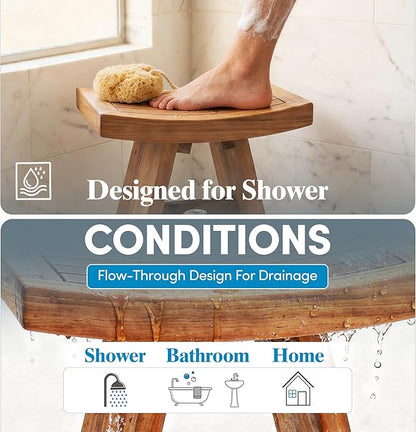 AquaTeak The Original 18" Asia Teak Shower Bench - Shower Stool for Bathroom - Durable Water Resistant Shower Chair - Shaving Foot Rest - Indoor & Outdoor Use