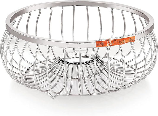 Priya Stainless Steel Fruit Basket Bowl for Kitchen Counter, Dining Table with Chrome Finish (Beautiful Rust Resistant) (Tomato Mini)(Size- 11 INCH Diameter)