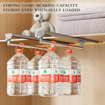 2 Pack Pull Out Closet Rod, 15.7inch Heavy Duty Pants Rack, Adjustable Clothes Hanger Rail, Space Aluminum Valet Rod, Top Mounted Wardrobe Clothes Organizer, Closet Storage for Trousers Coats Gray