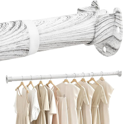 Closet Rod 17-87 Inches，1.3 Inch Diameter Heavy-Duty Adjustable Closet Rods for Hanging Clothes Closet Hanging Rod Metal Closet Poles for Wardrobes Laundry RV Bathroom（White Wood Grain Finish）