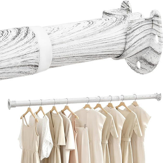 Closet Rod 17-87 Inches，1.3 Inch Diameter Heavy-Duty Adjustable Closet Rods for Hanging Clothes Closet Hanging Rod Metal Closet Poles for Wardrobes Laundry RV Bathroom（White Wood Grain Finish）